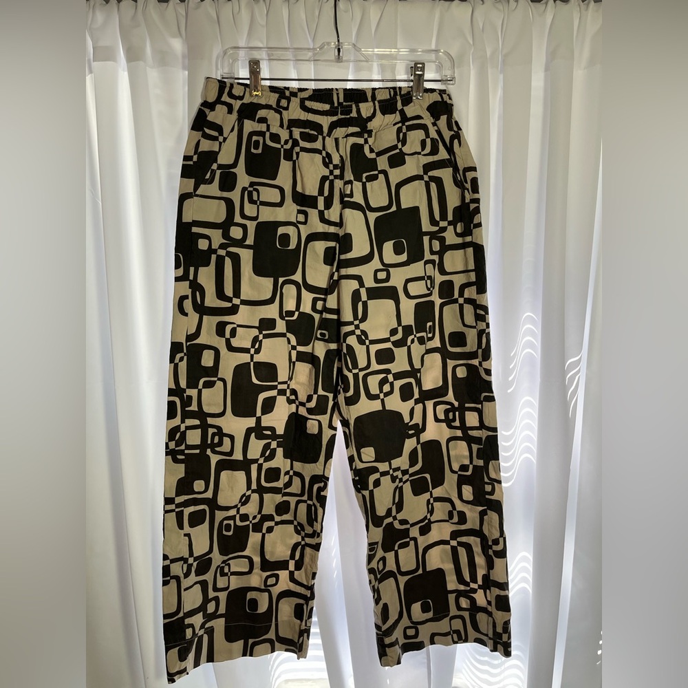 YELLOW LABEL Wide Leg Pants-Black & Grey Abstract Pattern Sz M